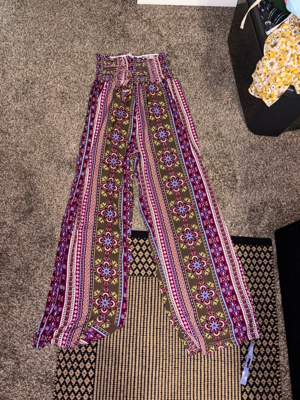 Love Wide-Leg Patterned Palazzo Pants in Purple and Olive